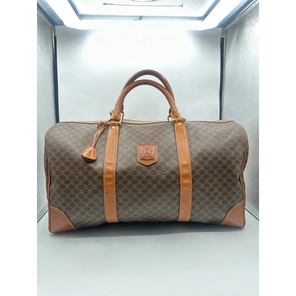 Celine Duffle Bag Macadam Coated Canvas With Key, Lock & Luggage Tag Vintage